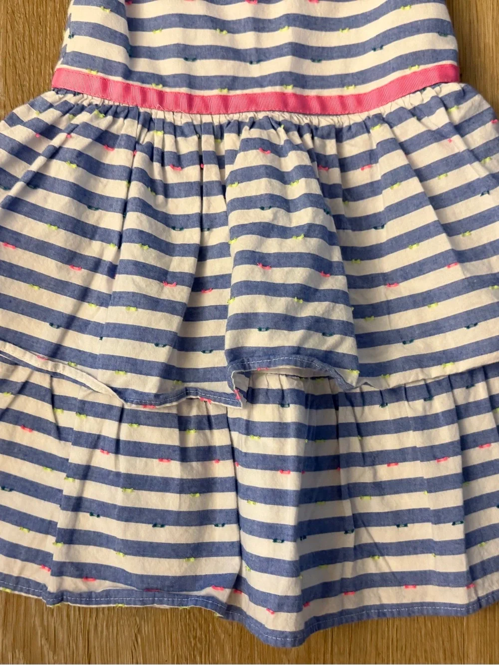 Sweet Heart Rose Girl's Size 4T Blue Striped Tiered Dress with Pink Accent